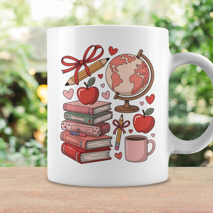Coquette Teacher School Supplies Bows Books Globe Apple Cute Graphic Print Coffee Mug Gifts ideas