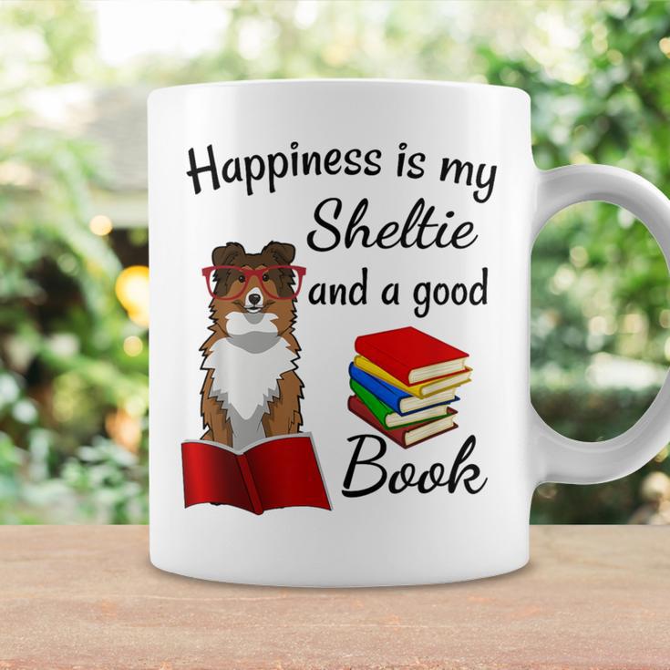 Cute Happiness Is Sheltie And Books Sheltie Mom Graphic Print Coffee Mug Gifts ideas