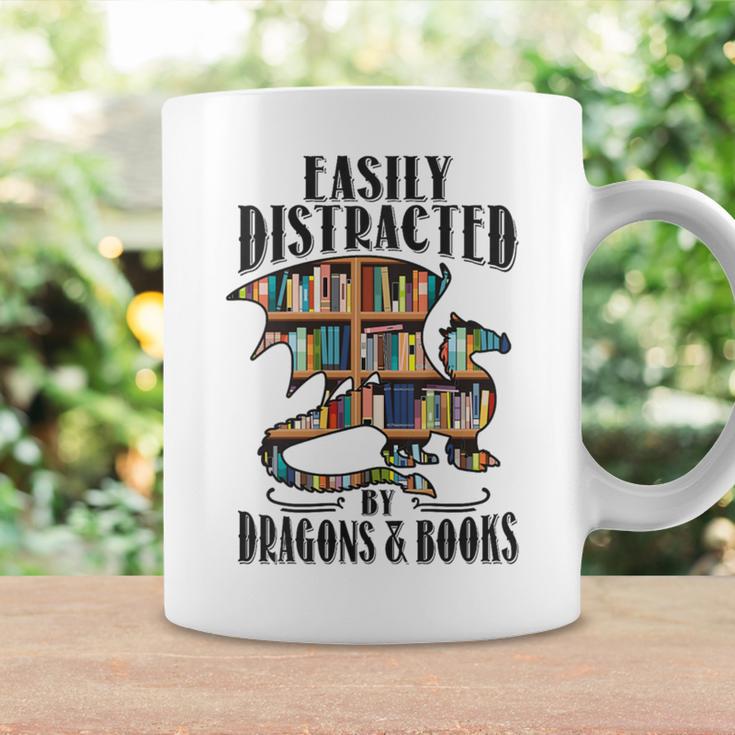 EASILY DISTRACTED BY DRAGONS & BOOKS Medieval Fantasy Reader Graphic Print Coffee Mug Gifts ideas
