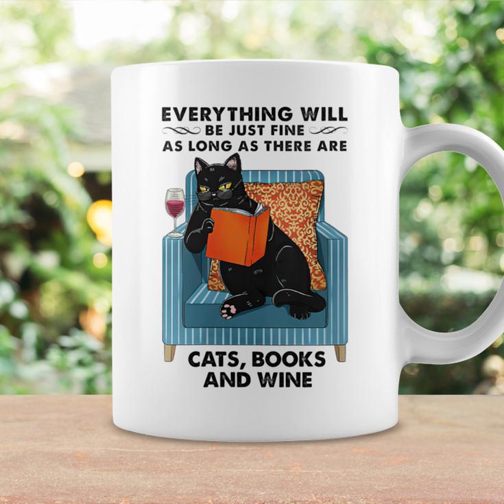 Everything Will Be Just Fine Cats Books And Wine Graphic Print Coffee Mug Gifts ideas Everything Will Be Just Fine Cats Books And Wine Graphic Print Coffee Mug Gifts ideas