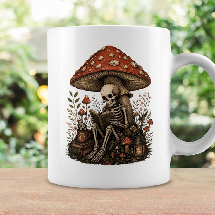 Floral Mushroom Skeleton Reading Books Gothic Humor Graphic Print Coffee Mug Gifts ideas