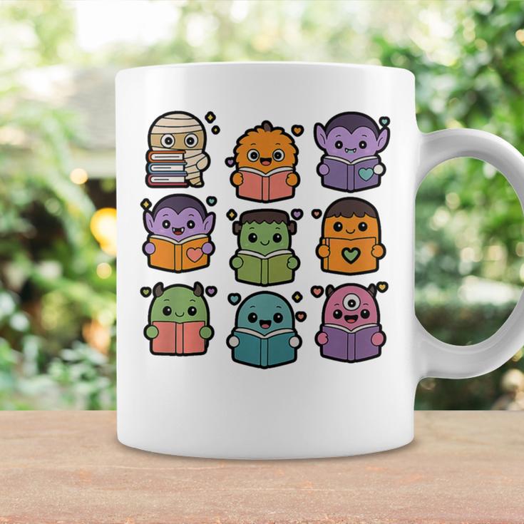 Halloween Monsters Reading Books Pattern Spooky Kawaii Anime Premium Tri-Blend Graphic Print Coffee Mug Gifts ideas