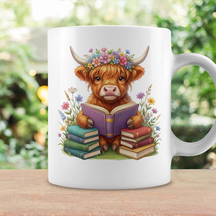 Highland Cow Book Floral Bookworm Librarian Cute Easter Day Graphic Print Coffee Mug Gifts ideas