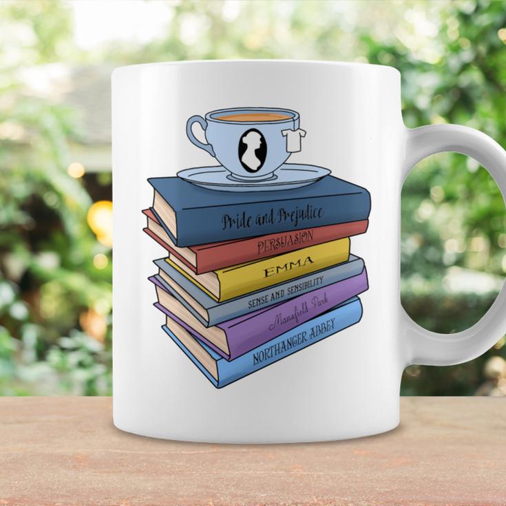 Jane Austen Books And Tea Graphic Print Coffee Mug Gifts ideas