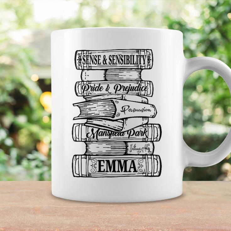 Jane Austen Pride And Prejudice & Mr Darcy Book Stack Fans Graphic Print Coffee Mug Gifts ideas