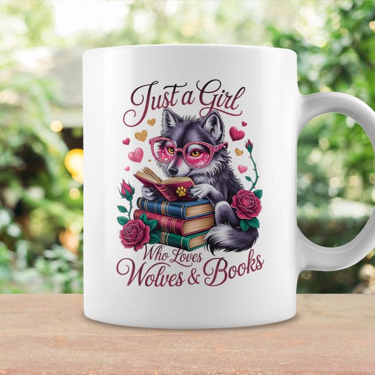 Just A Girl Who Loves Books And Wolves Librarian Teacher Graphic Print Coffee Mug Gifts ideas