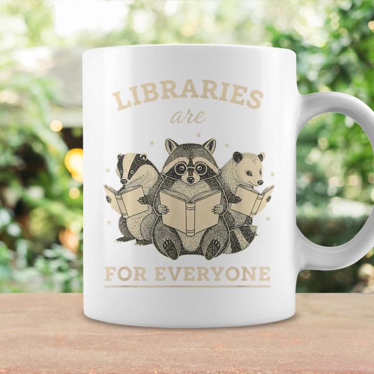 Libraries Are For Everyone Cute Raccoon Badger Opossum Book Graphic Print Coffee Mug Gifts ideas