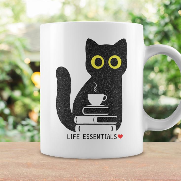 Life Essentials Witty Grungy Noisy Book Tea And Cat Graphic Print Coffee Mug Gifts ideas