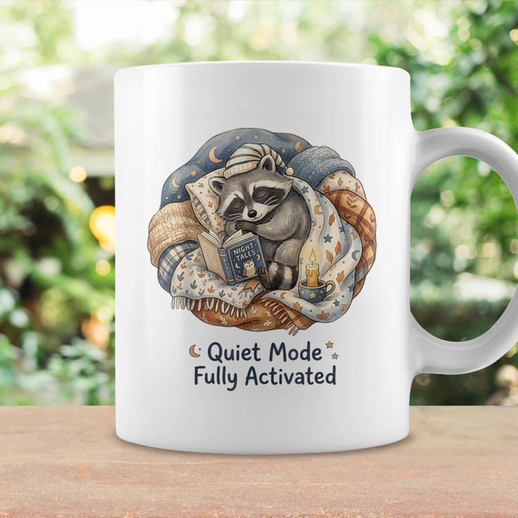 Quiet Mode Fully Activated Cozy Sleeping Raccoon Book Lover Graphic Print Coffee Mug Gifts ideas