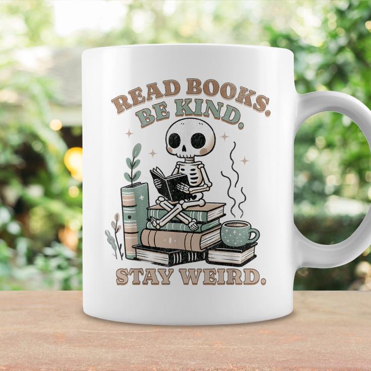 Read Books Be Kind Stay Weird Skeleton Reading Book Lover Graphic Print Coffee Mug Gifts ideas