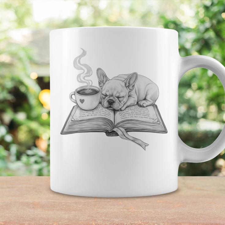 Sleepy Puppy On Open Book With Coffee For Readers Premium Tri-Blend Graphic Print Coffee Mug Gifts ideas