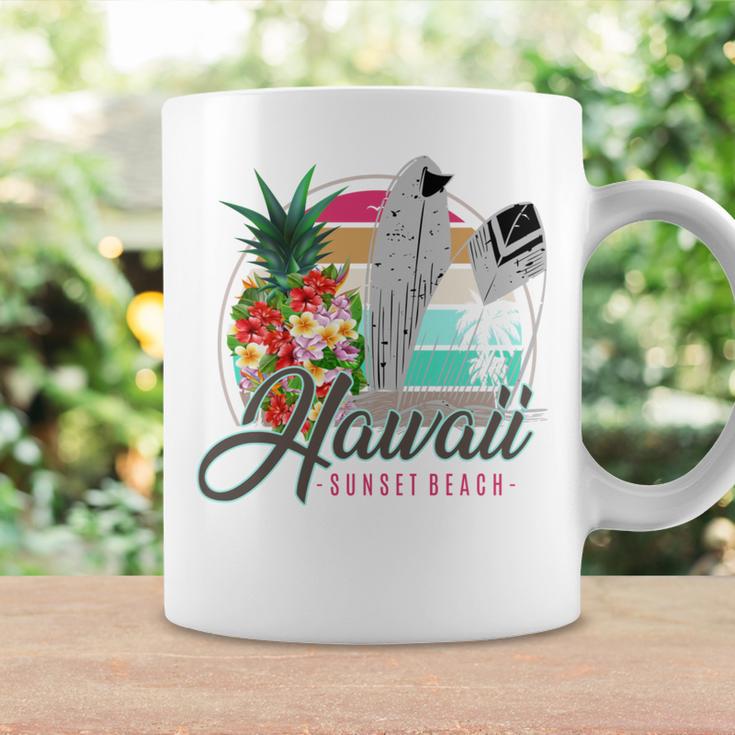 Sunset Beach Hawaii、サーフィンサーフボードレトロ、バックプリント 長袖tシャツ コーヒーマグ ギフトのアイデア