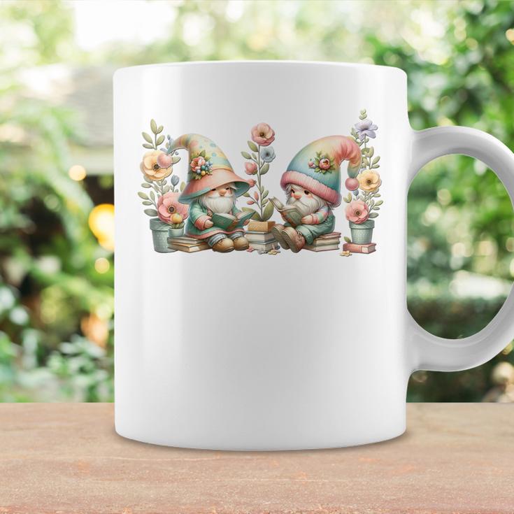 Teacher Gnome Motif Floral Stack Of Books Decor Cute Reading Graphic Print Coffee Mug Gifts ideas