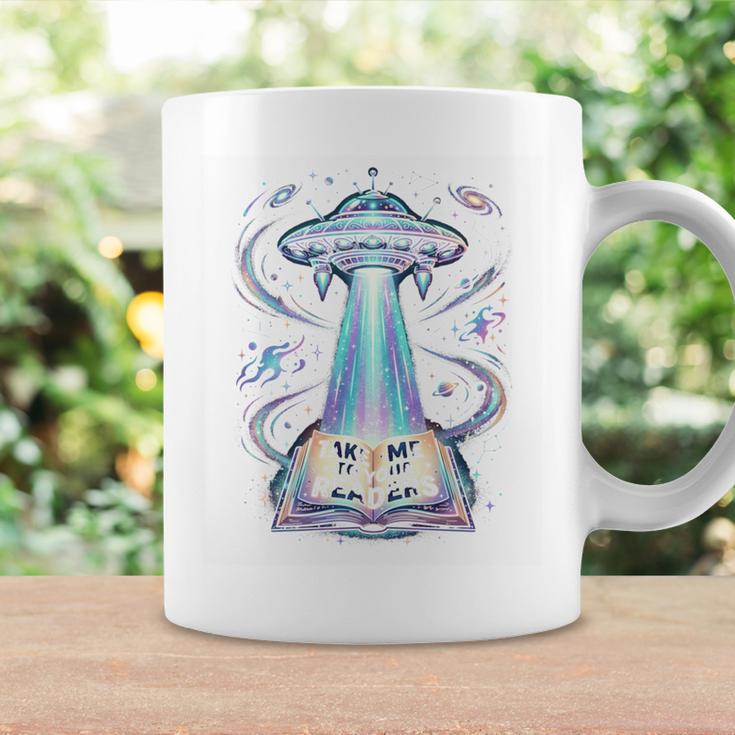 UFO Abducting Book Take Me To Your Readers Sci-Fi Graphic Print Coffee Mug Gifts ideas