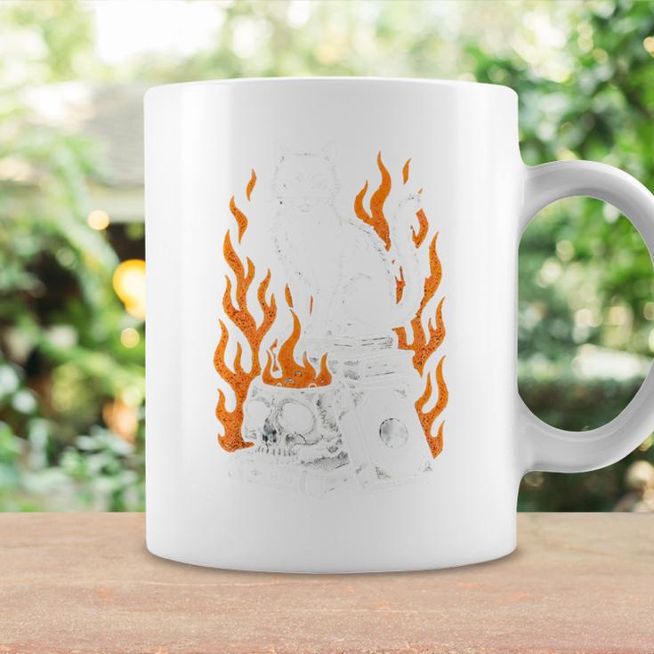 Witchy Creepy Goth Cat Skull Flames Occult Magic Books Comfort Colors Crop Top Graphic Print Coffee Mug Gifts ideas