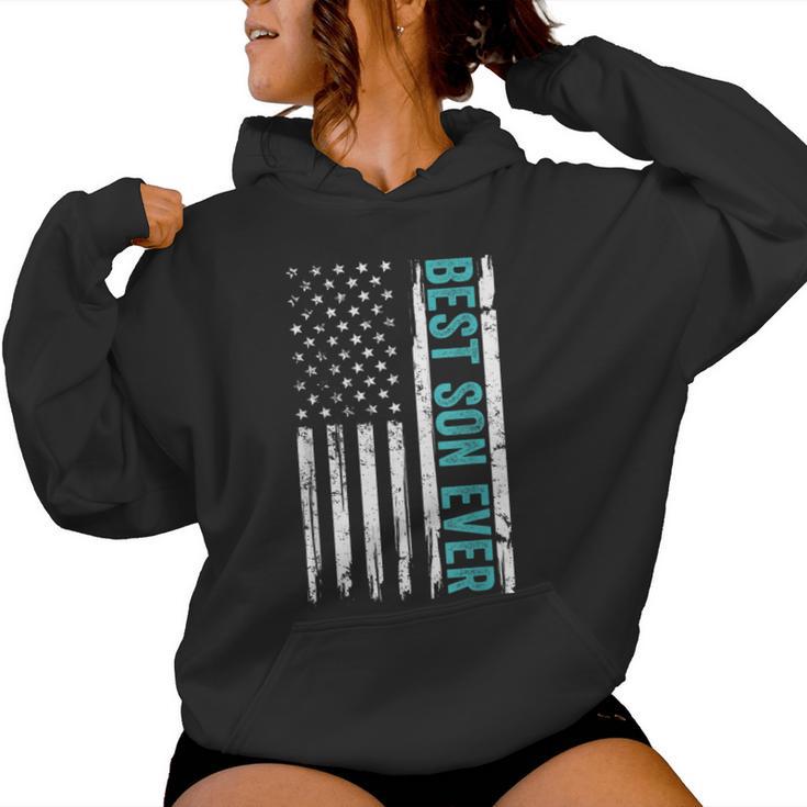 Best Son Ever Us American Flag Fathers Day From Mom Dad Women Hoodie