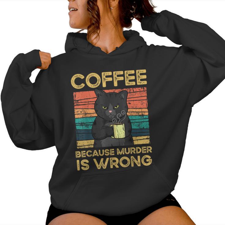 Coffee Because Murder Is Wrong ファニーブラックキャット ビンテージ レディースパーカー