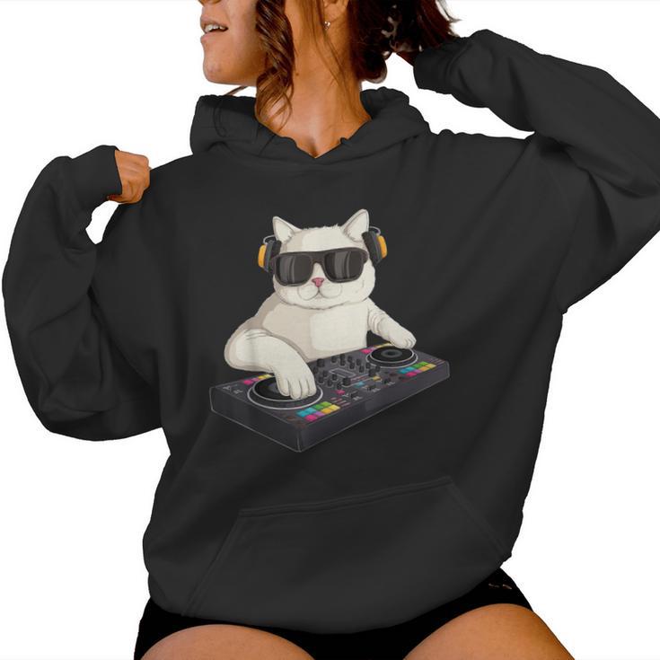 Dj Cat Techno Music Festival Lover Musician Women レディースパーカー