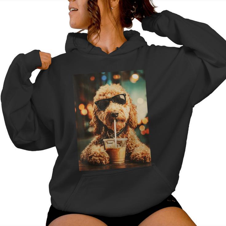 Golden Doodle Iced Coffee Dog Mom Doodle Lover Vintage Women Hoodie