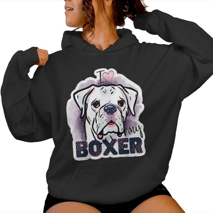 I Love My Boxer Dog Mom Dad Kawaii Dog Doodles ボクサー 犬 レディースパーカー