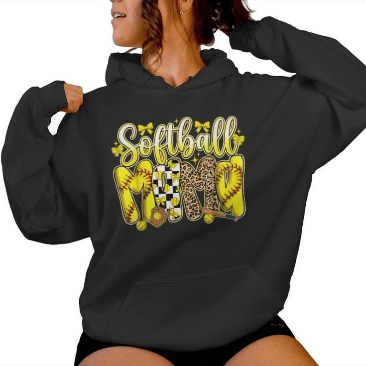 Softball Mama Leopard Bow Coquette Cute Softball Mom Women Hoodie