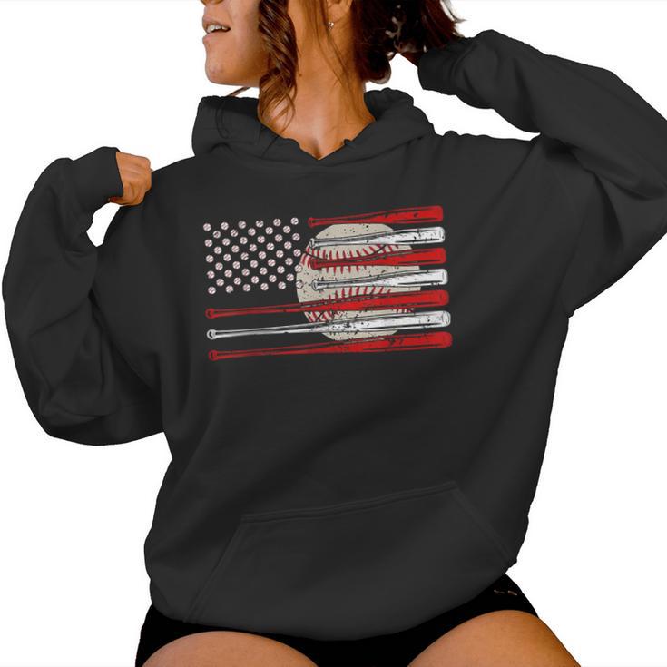 Vintage Baseball American Flag Usa For Dad Mom Women Hoodie