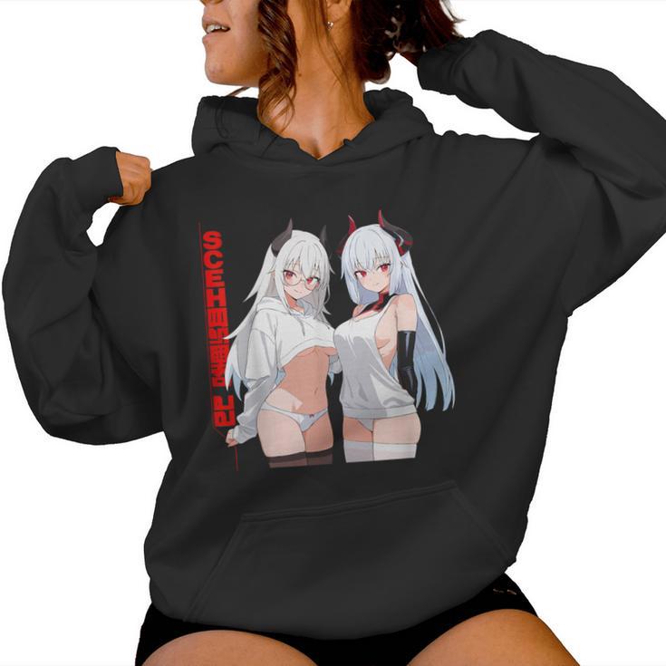 Waifu セクシー アニメ 女の子 メガネ 角 和風 レディースパーカー