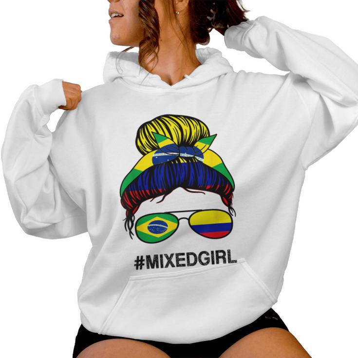Brasil Colombia Bandera Brasil Colombiano Messy Bun Sudadera con capucha para mujer