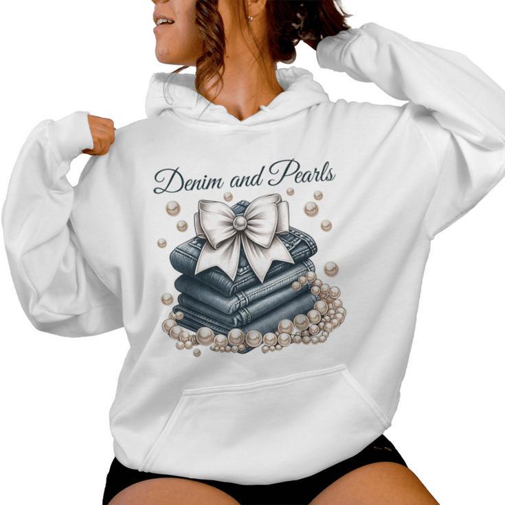 Denim And Pearls For Mom Women Hoodie