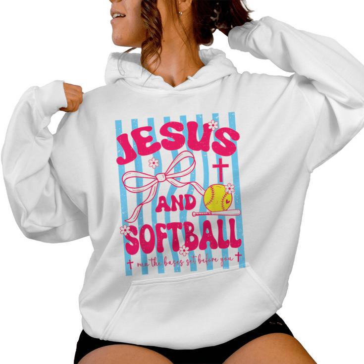 Jesus And Softball Bow Christian Mom Mama Girls Faith Womens Women Hoodie