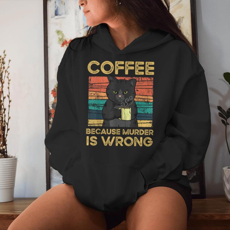 Coffee Because Murder Is Wrong ファニーブラックキャット ビンテージ レディースパーカー 彼女への贈り物