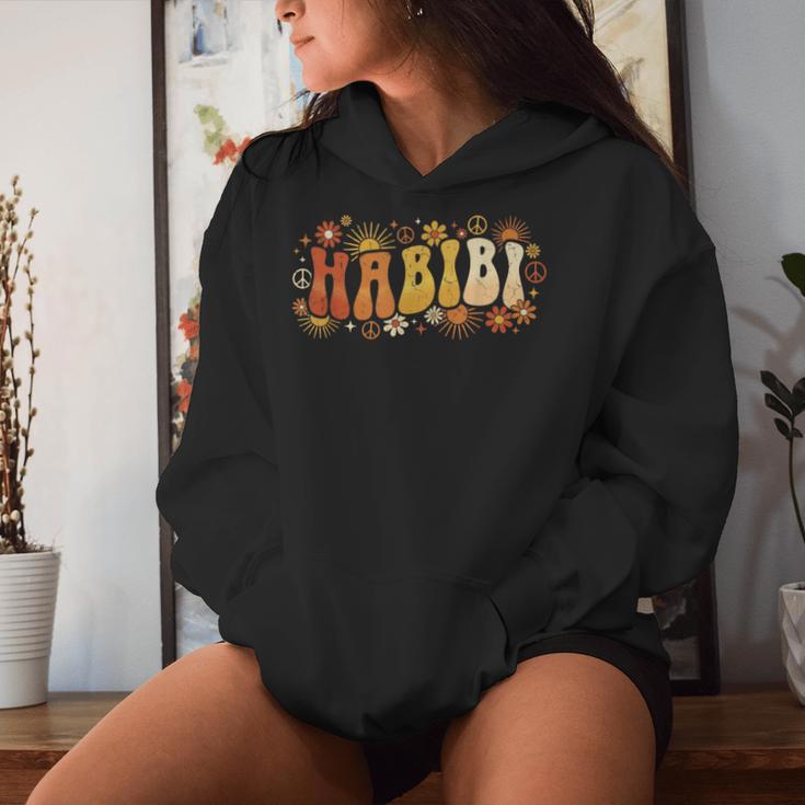 Habibi Retro 70S Typographyintage Flower Hippie Arabic レディースパーカー 彼女への贈り物