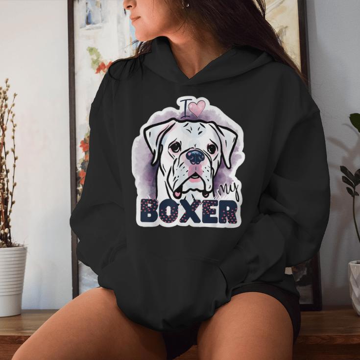 I Love My Boxer Dog Mom Dad Kawaii Dog Doodles ボクサー 犬 レディースパーカー 彼女への贈り物