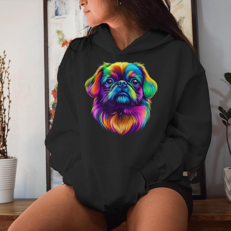 カラフル ペキニーズ犬の顔 かわいい 子犬好き 男性 女性 黒 レディースパーカー 彼女への贈り物