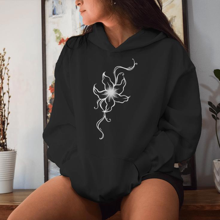 ラインアート 蘭の花 タトゥースタイル 長袖tシャツ レディースパーカー 彼女への贈り物