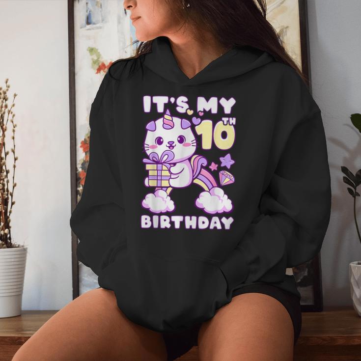 誕生日の女の子10歳、猫、ユニコーン、10歳の誕生日 レディースパーカー 彼女への贈り物