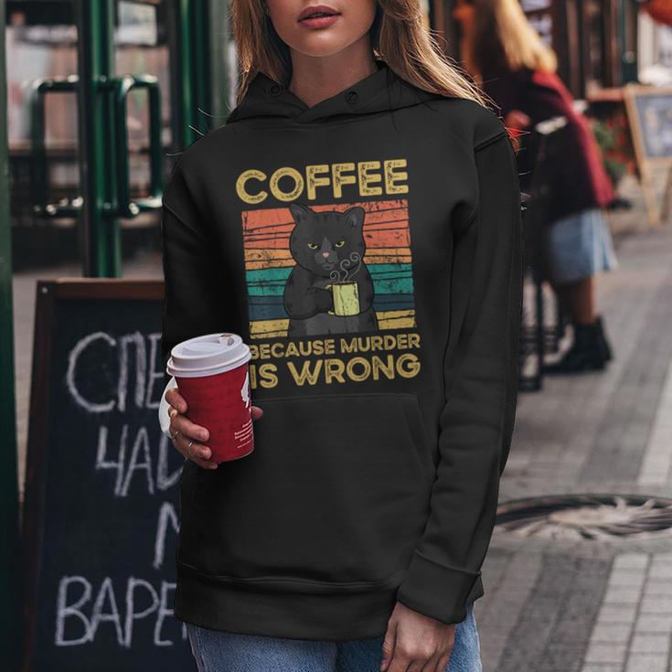 Coffee Because Murder Is Wrong ファニーブラックキャット ビンテージ レディースパーカー 面白い贈り物