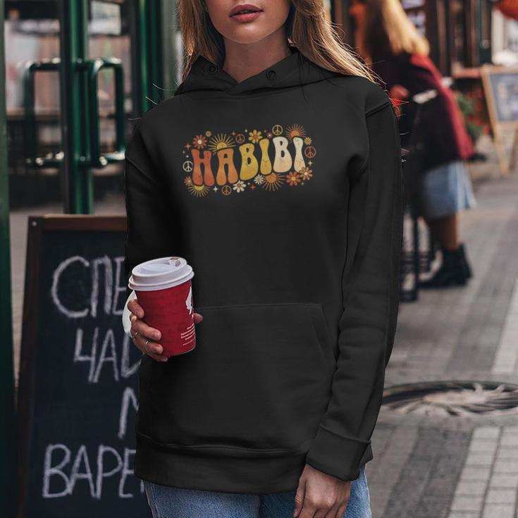 Habibi Retro 70S Typographyintage Flower Hippie Arabic レディースパーカー 面白い贈り物