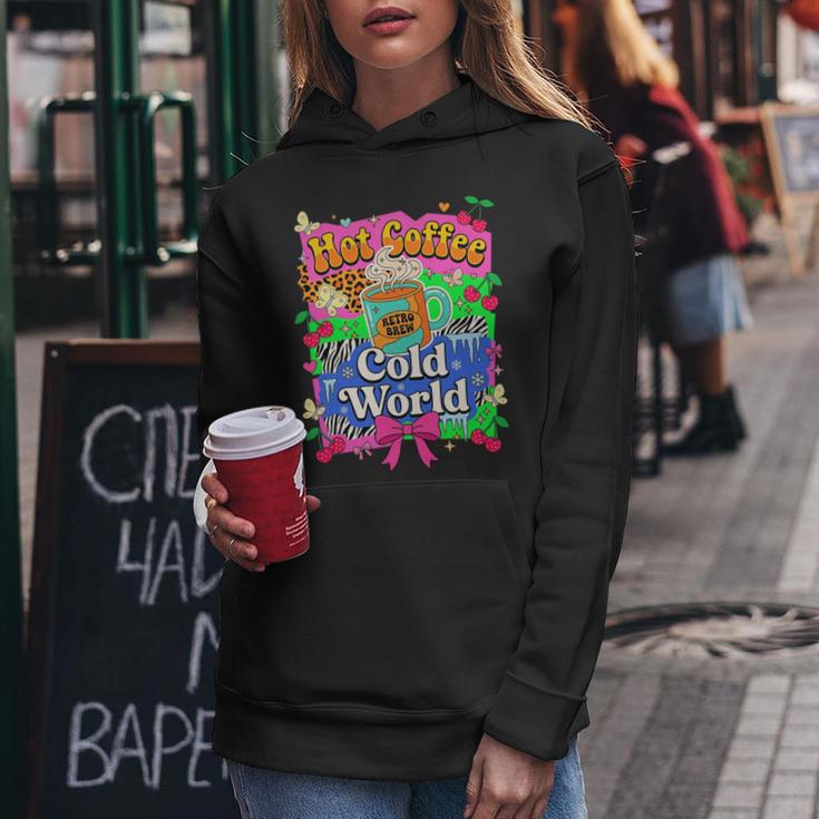 Hot Coffee Cold World レトロ コケット リボン グラフィック 長袖tシャツ レディースパーカー 面白い贈り物