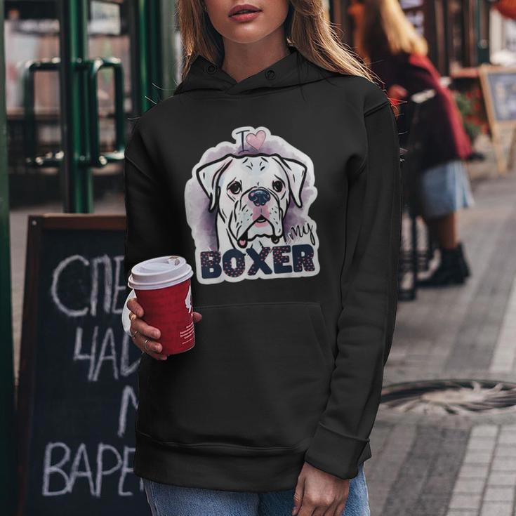 I Love My Boxer Dog Mom Dad Kawaii Dog Doodles ボクサー 犬 レディースパーカー 面白い贈り物