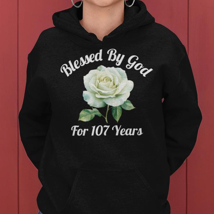 Blessed By God For 107 Yeasオールドローズフラワー 107歳の誕生日 長袖tシャツ レディースパーカー