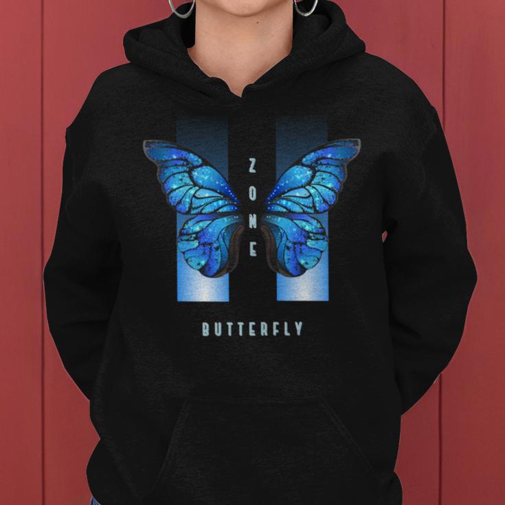 Blue Butterfly Beautiful Butterfly 長袖tシャツ レディースパーカー