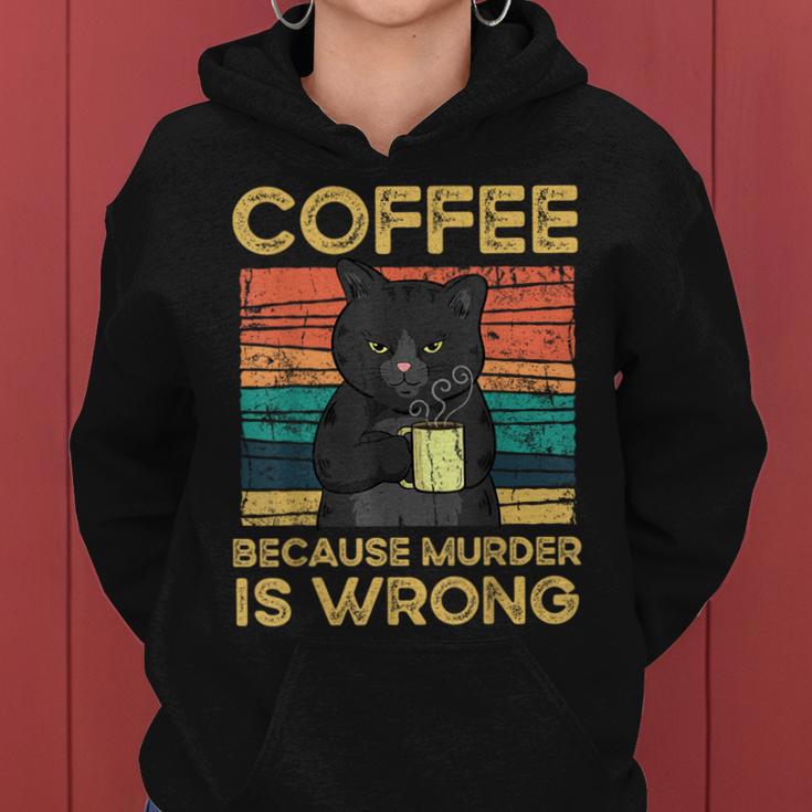 Coffee Because Murder Is Wrong ファニーブラックキャット ビンテージ レディースパーカー