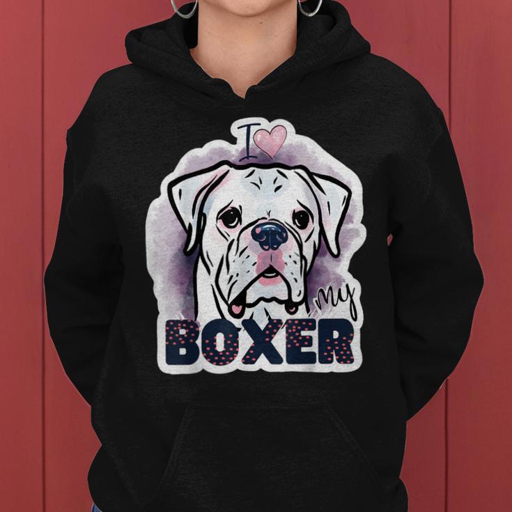 I Love My Boxer Dog Mom Dad Kawaii Dog Doodles ボクサー 犬 レディースパーカー