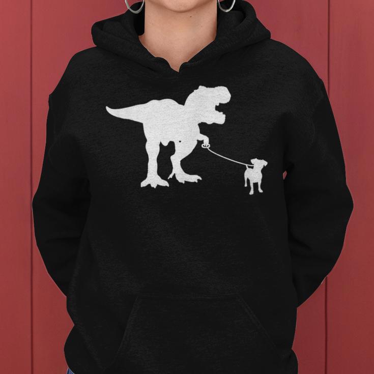 T-Rex Walking Jack Russel Divertente Cane Mamma Papà Dinosauro Trex Felpa con cappuccio da donna
