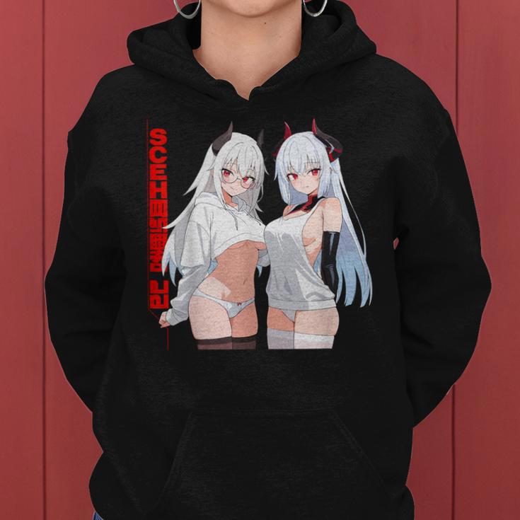 Waifu セクシー アニメ 女の子 メガネ 角 和風 レディースパーカー
