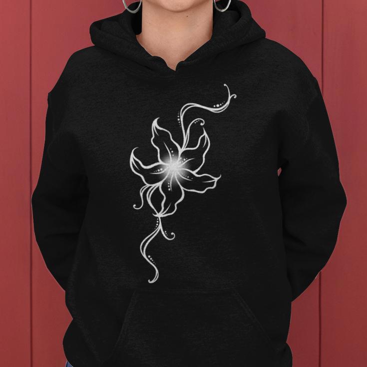 ラインアート 蘭の花 タトゥースタイル 長袖tシャツ レディースパーカー