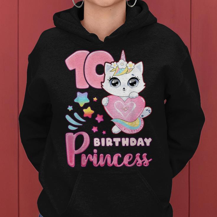 女の子、10歳の誕生日、ユニコーンキャット、ナンバー10 レディースパーカー