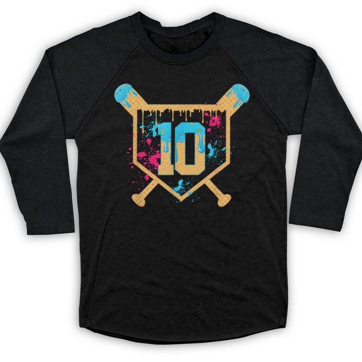 10 Years Old 10th Birthday Baseball Ice Cream Dripping Boys Baseball Raglan Shirt