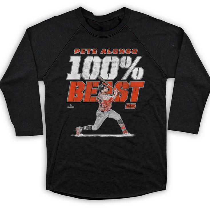 100 Beast Pete Alonso Baltimore Baseball MLBPA Baseball Raglan Shirt